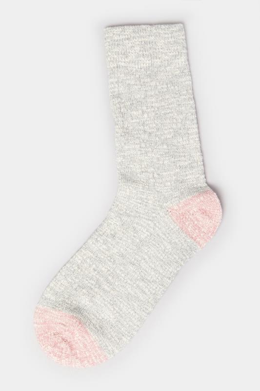 2 Pack Pink & Grey Ribbed Slub Boot Socks | Yours Clothing 5
