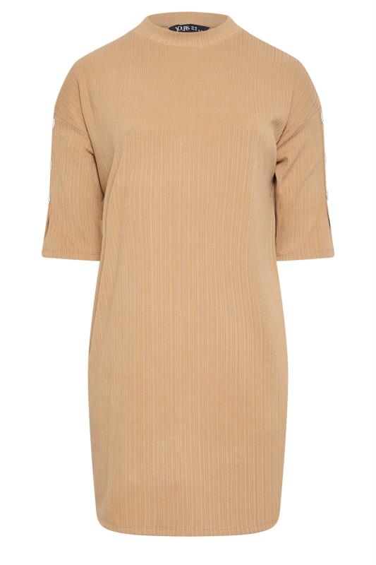 YOURS Plus Size Beige Brown Soft Touch Button Detail Mini Dress | Yours Clothing 5