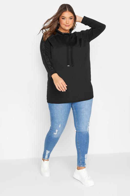 Curve Black Raglan Sequin Sleeve Sweatshirt | Yours Clothing  2