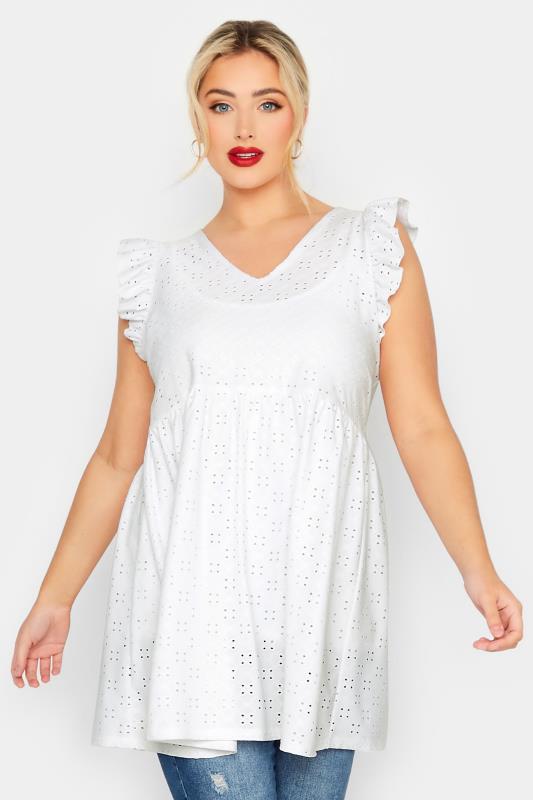  Grande Taille LIMITED COLLECTION Curve White Broderie Anglaise Frill Top
