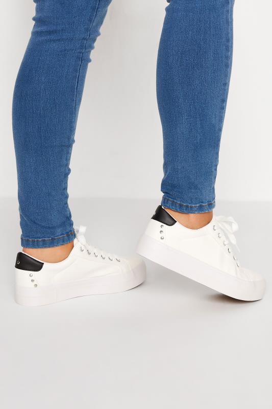 White Studded Detail Trainers In Wide E Fit | Yours Clothing 1