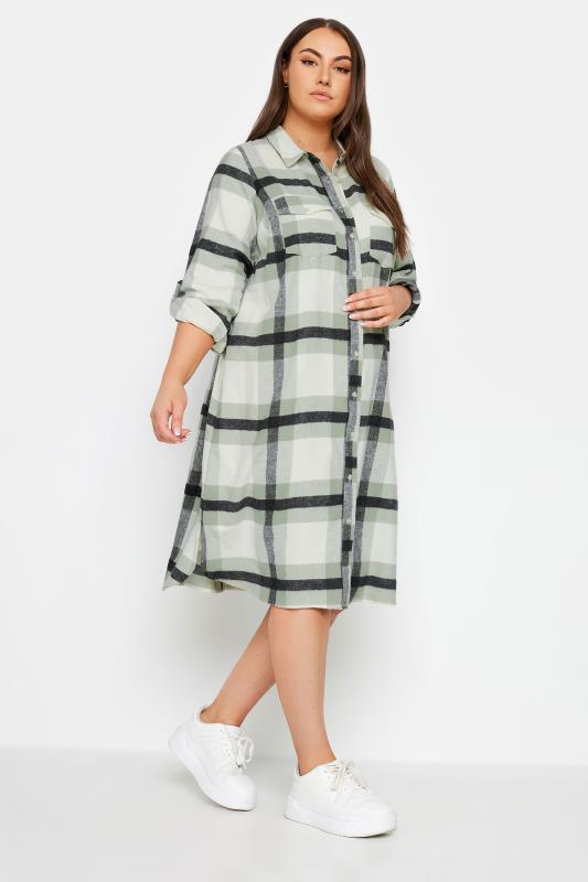 YOURS Plus Size Green Maxi Check Longline Shirt | Yours Clothing  2