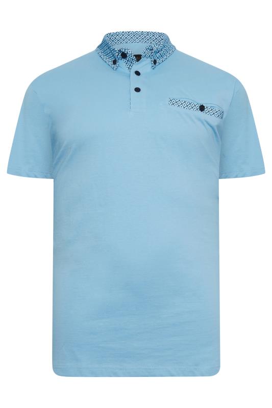 KAM Big & Tall Blue Premium Contrast Collar Polo Shirt | BadRhino 3