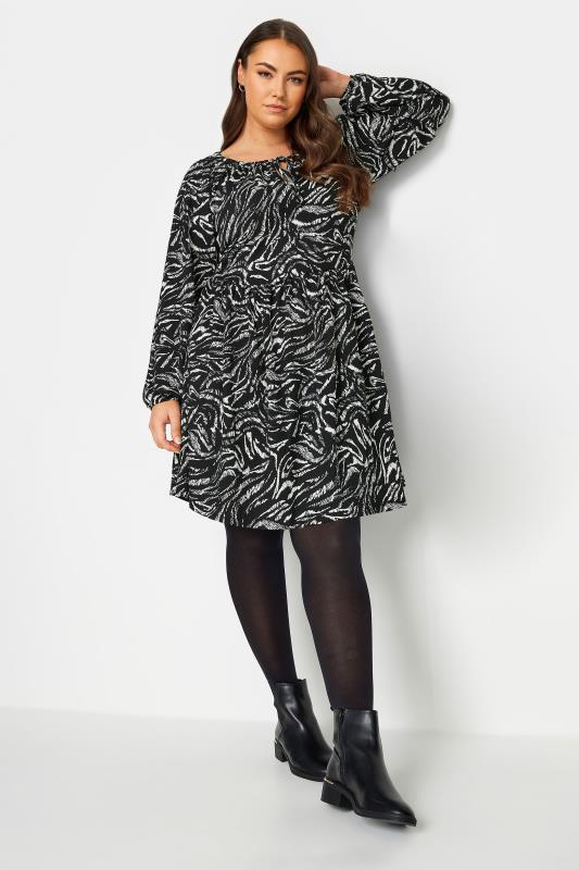  Grande Taille YOURS Curve Black Abstract Print Mini Dress