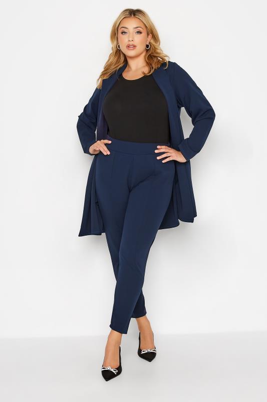 Plus Size Navy Blue Stretch Tapered Trousers | Yours Clothing 2