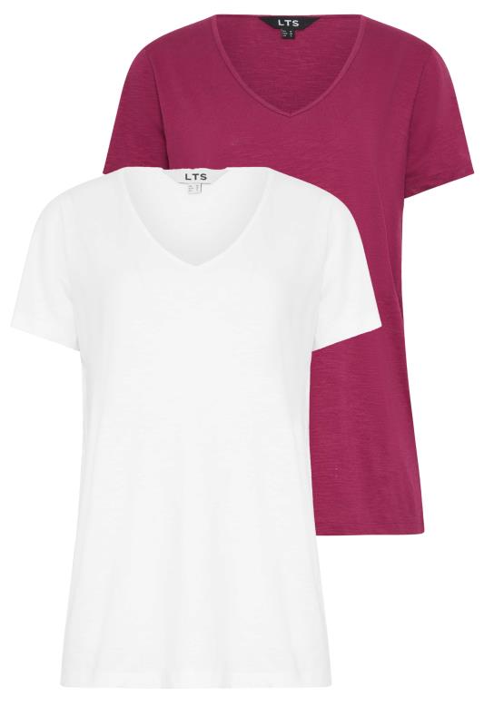 LTS Tall Womens 2 PACK White & Berry Red V-Neck T-Shirts | Long Tall Sally 7