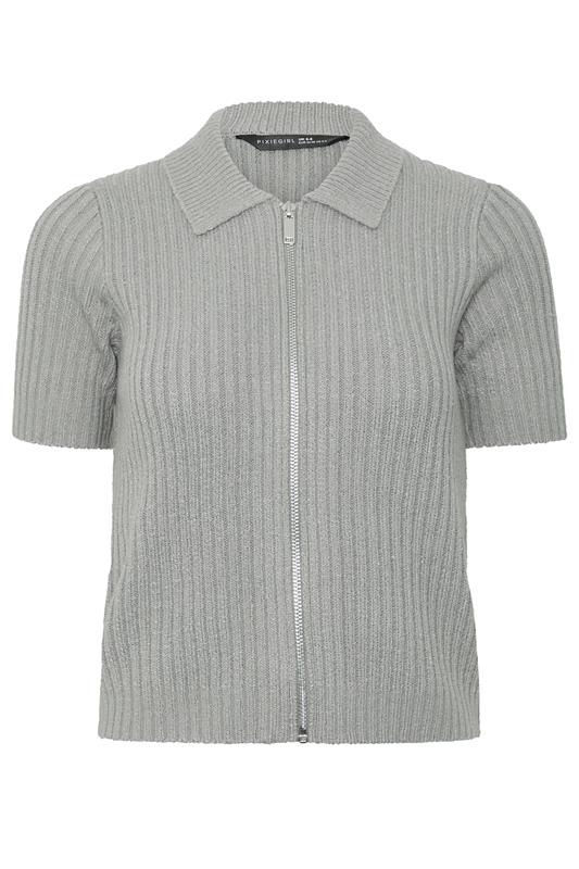  PixieGirl Petite Grey Short Sleeve Knitted Zip Cardigan