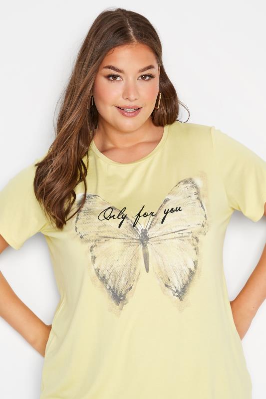 Curve Yellow Butterfly 'Only For You' Slogan T-Shirt 4
