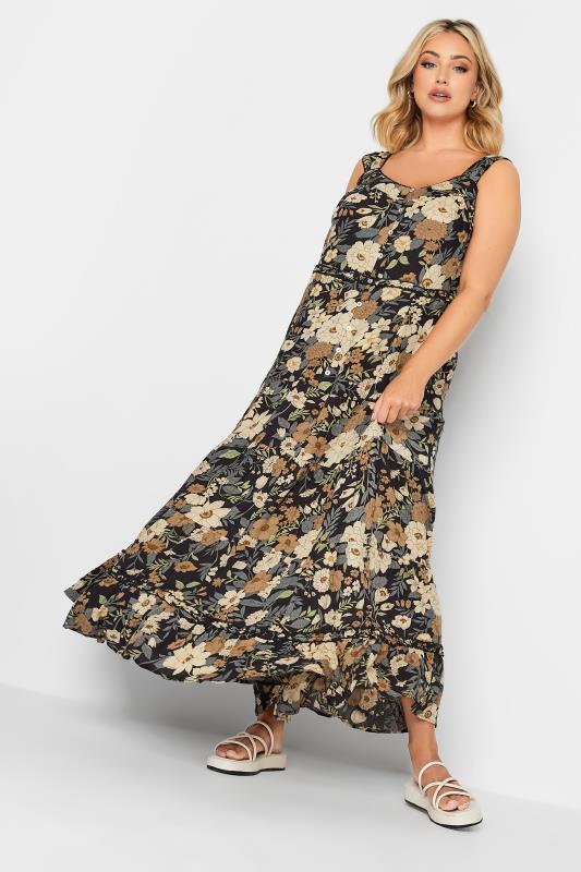 Plus Size  YOURS Curve Black Floral Tiered Maxi Sundress