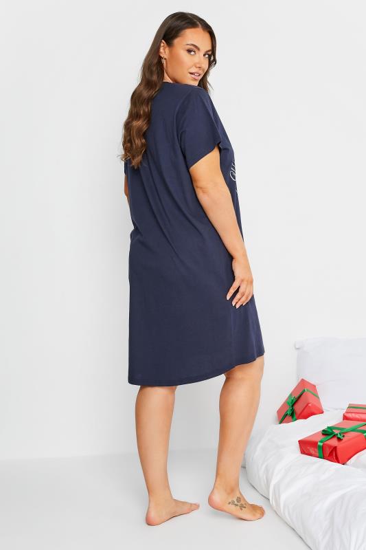 Plus Size Navy Blue 'Winter Wonderland' Slogan Christmas Nightdress | Yours Clothing 2