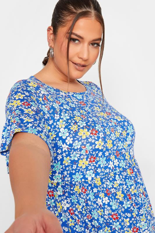 YOURS Curve Plus Size Blue Floral Smock Tunic Dress | Yours Clothing  4