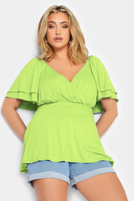 LIMITED COLLECTION Plus Size Lime Green Layered Sleeve Wrap Top | Yours Clothing 2