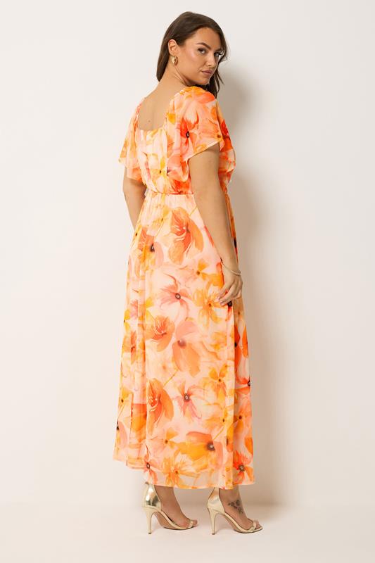 YOURS Plus Size Orange Floral Angel Sleeve Dress | Yours Clothing 4