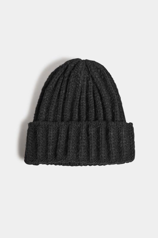 Black Ribbed Knitted Beanie Hat | Yours Clothing 2