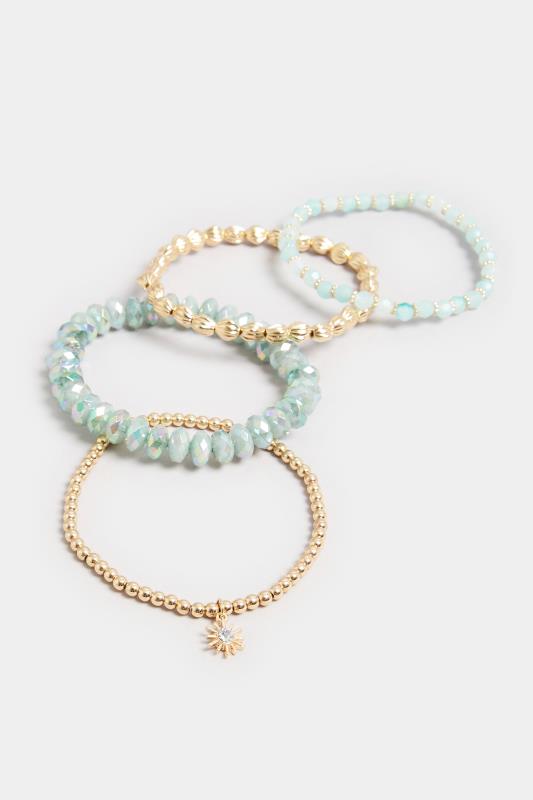 Plus Size  4 PACK Blue & Gold Bead Stretch Bracelet Set