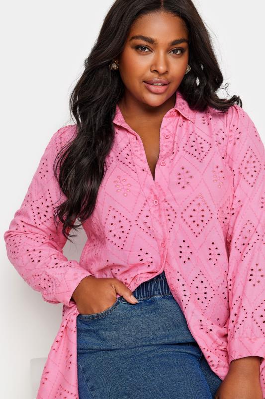 YOURS Plus Size Pink Broderie Anglaise Shirt | Yours Clothing 4