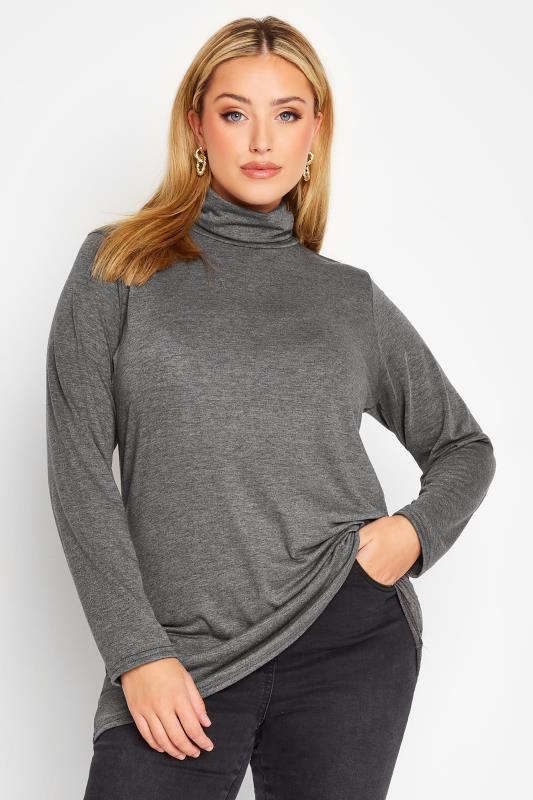 LIMITED COLLECTION Curve Charcoal Grey Long Sleeve Turtle Neck Top | Yours Clothing 1