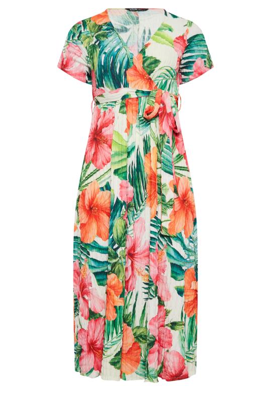 YOURS Curve Green Tropical Floral Print Wrap Dress | Yours Clothing 6