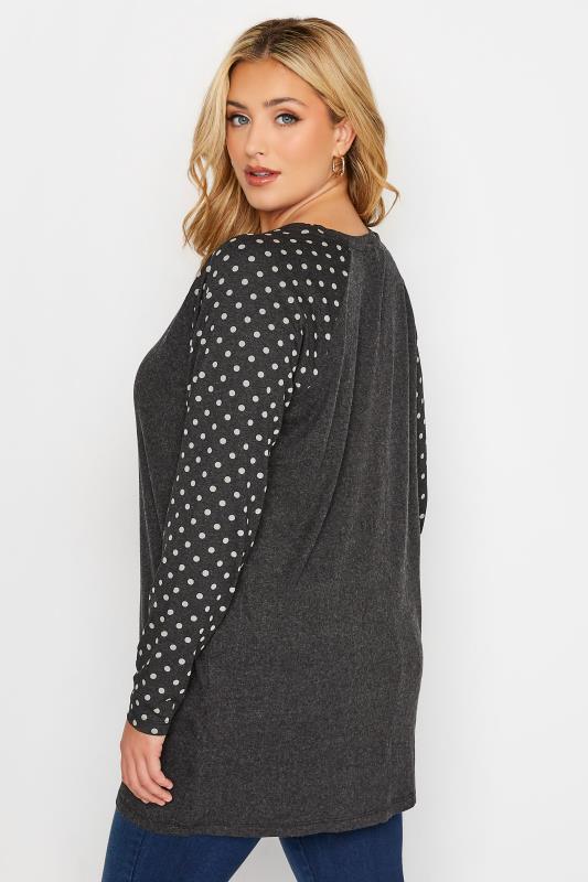 Plus Size Charcoal Grey Spot Print Raglan Sleeve Tunic | Yours Clothing  3