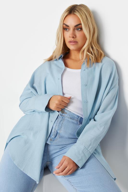 YOURS Plus Size Blue Dipped Hem Shirt | Yours Clothing 4