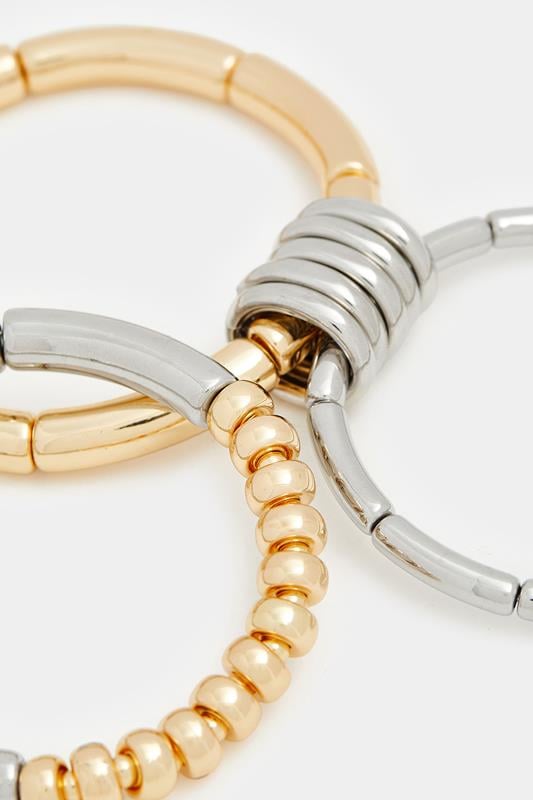 YOURSET 3 PACK Silver Tone Mixed Metal Stretch Bangle Set | Yours Clothing 2