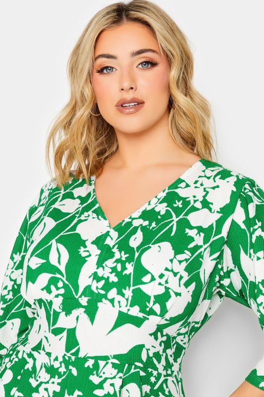 YOURS Plus Size Green Floral Split Front Dress | Yours Clothing 4