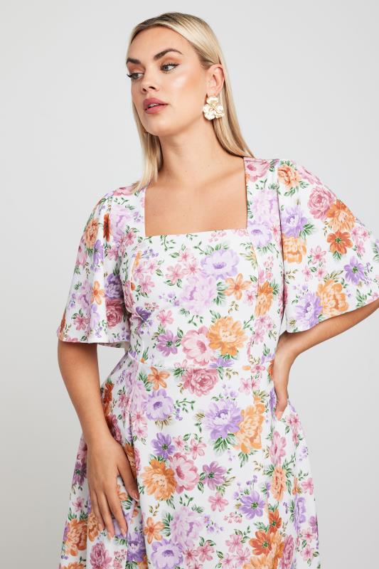 LIMITED COLLECTION Plus Size White Floral Print Angel Sleeve Mini Dress | Yours Clothing 2