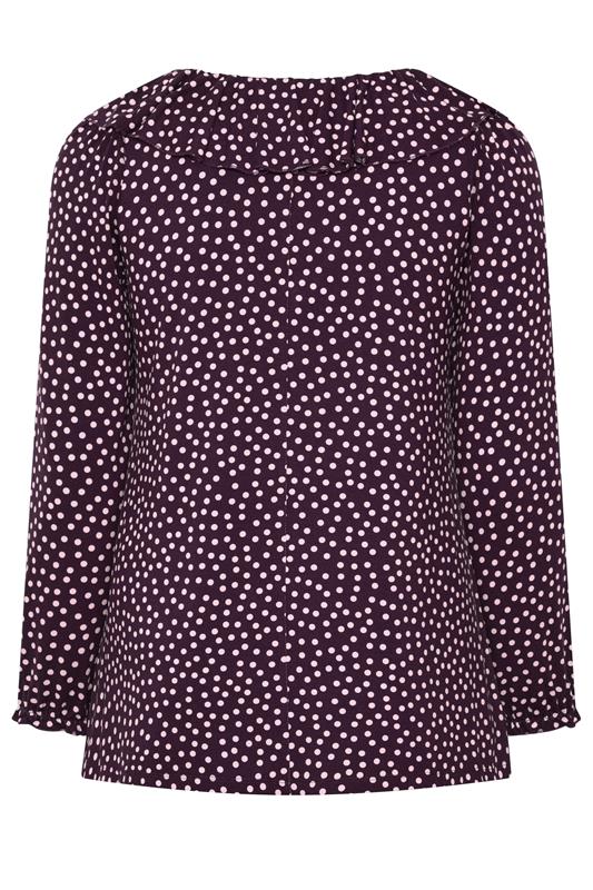 YOURS Plus Size Purple Polka Dot Frill Blouse | Yours Clothing 6