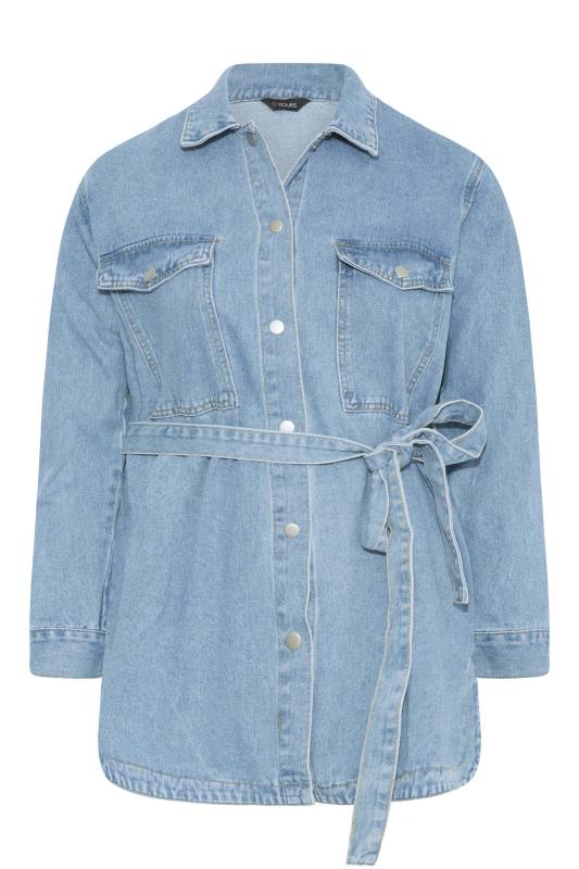 Plus Size Blue Belted Longline Denim Jacket | Yours Clothing 6