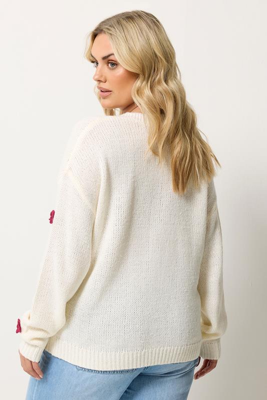 YOURS Plus Size Ivory White Applique Flower Cardigan | Yours Clothing 2