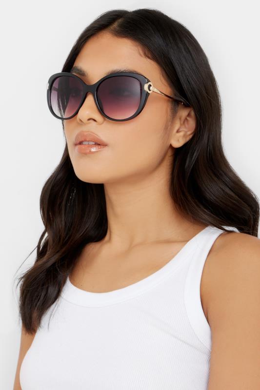 Plus Size  Yours Black Soft Cat Eye Circle Arm Sunglasses
