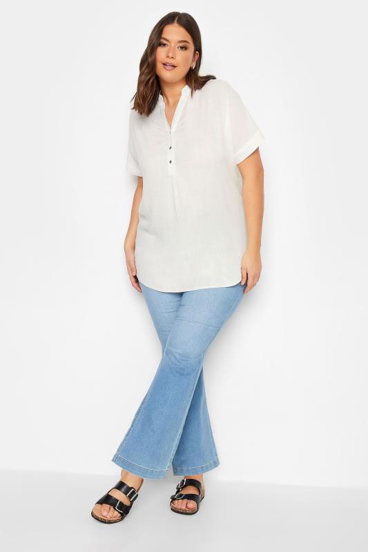 YOURS Plus Size White Half Placket Blouse | Yours Clothing 2
