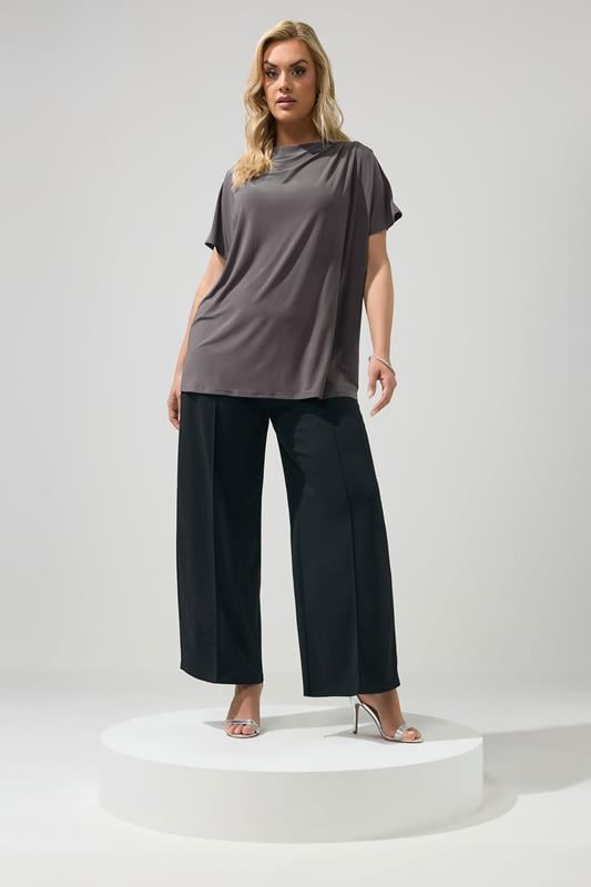 YOURS LONDON Plus Size Grey Drape Shoulder Top | Yours Clothing 1