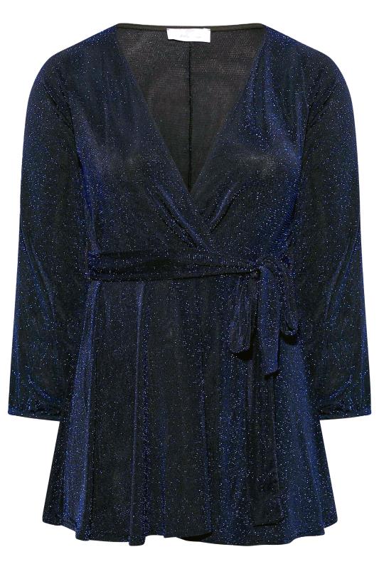 YOURS LONDON Plus Size Cobalt Blue Glitter Wrap Top | Yours Clothing 6
