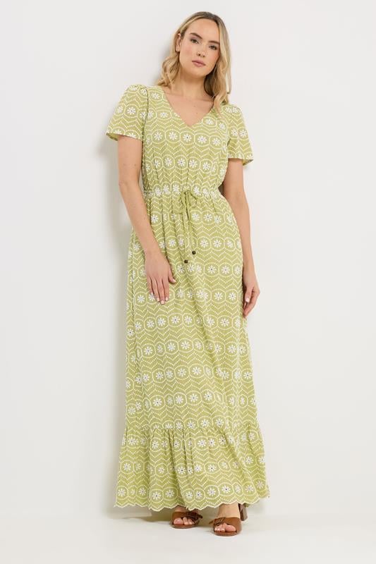 LTS Tall Women's Lime Green Floral Embroidered Cotton Maxi Dress | Long Tall Sally 2