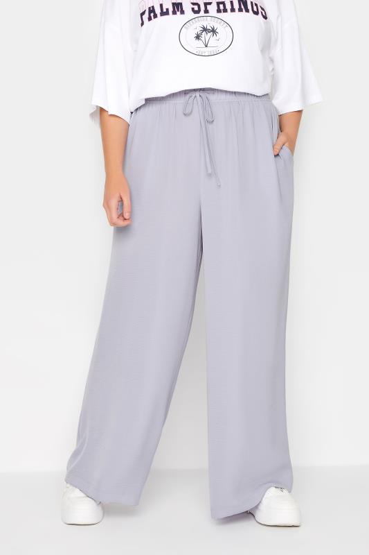 YOURS Plus Size Lilac Purple Washed Twill Wide Leg Trousers | Yours Clothing 1
