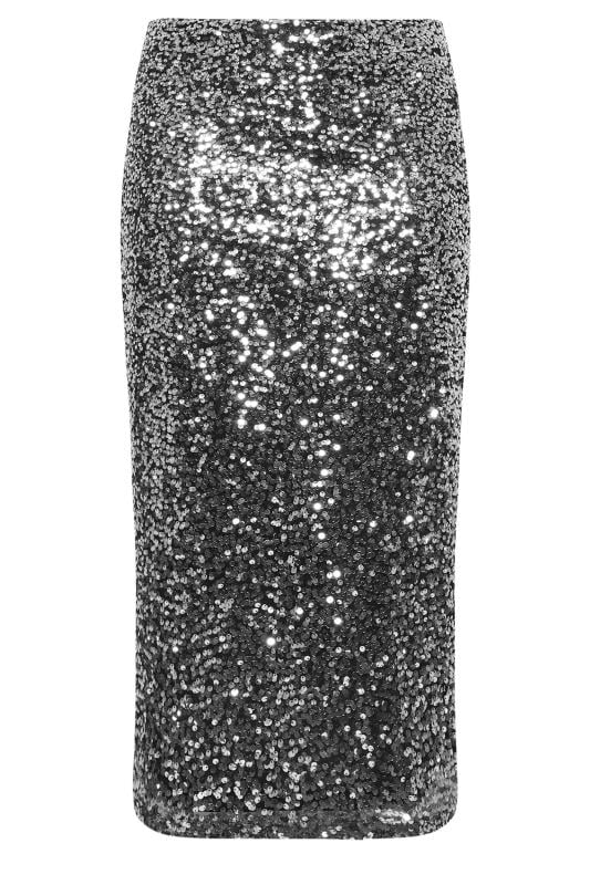 Plus Size  YOURS LONDON Curve Silver Sequin Embellished Maxi Skirt