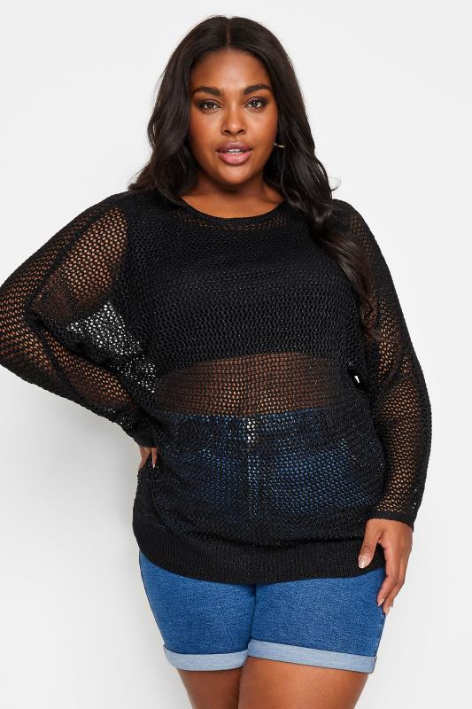 YOURS Plus Size Black Metallic Crochet Jumper | Yours Clothing 2