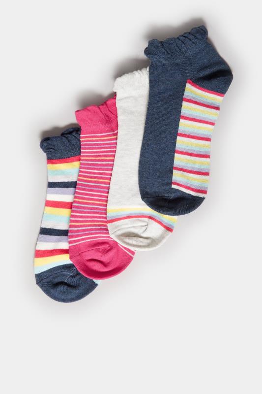 4 PACK Blue & Pink Rainbow Stripe Trainer Socks | Yours Clothing 3
