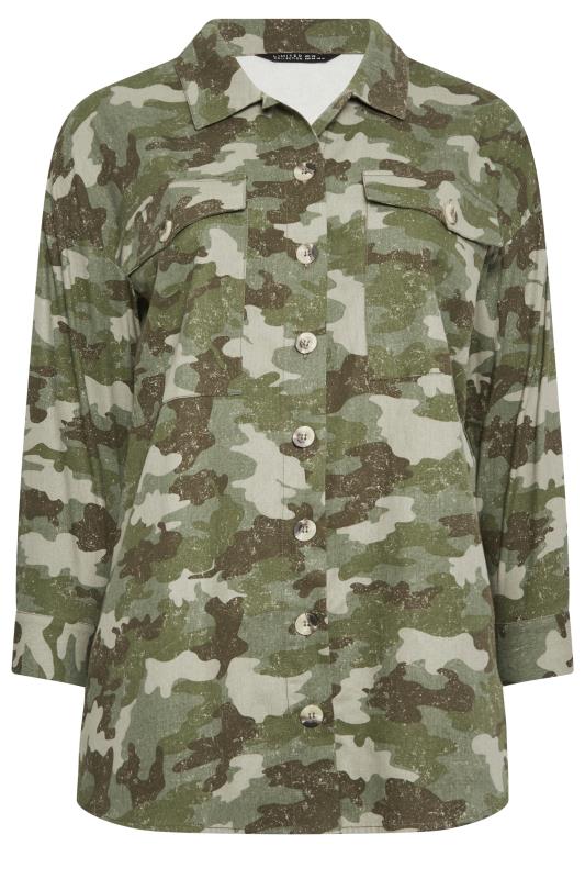 LIMITED COLLECTION Plus Size Green Camo Print Utility Shacket | Yours Clothing 6