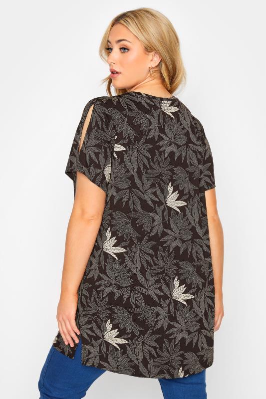 Plus Size Black Leaf Print Cold Shoulder Top | Yours Clothing  3