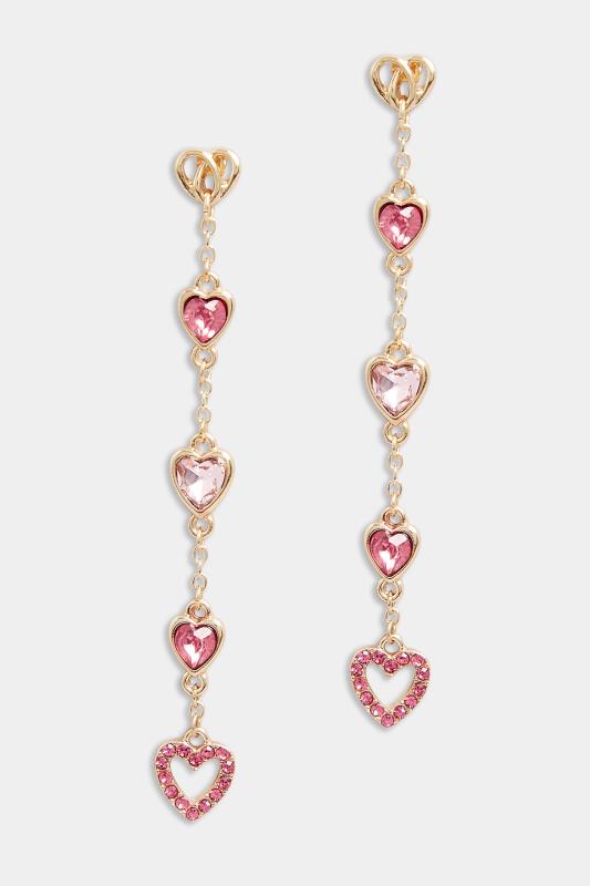 Gold & Pink Heart Drop Earrings | Yours Clothing 2