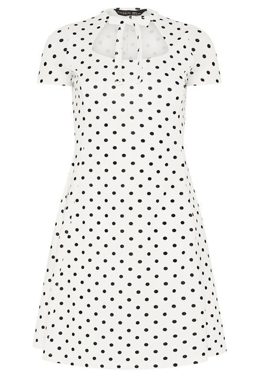 PixieGirl Petite Women's White Polka Dot Tie Detail Mini Dress | PixieGirl 5