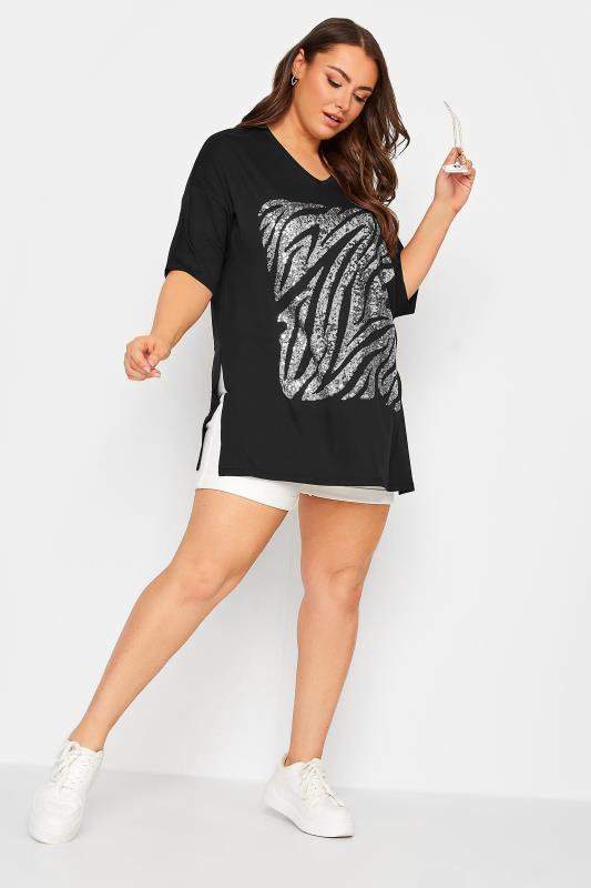 YOURS Plus Size Black Zebra Print Sequin Top | Yours Clothing 3