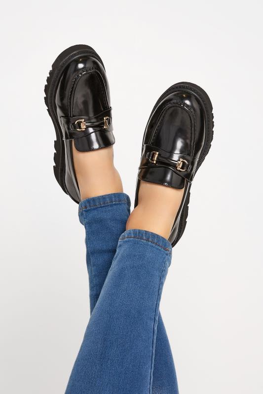  Grande Taille LIMITED COLLECTION Black Chunky Saddle Loafers In Extra Wide EEE Fit