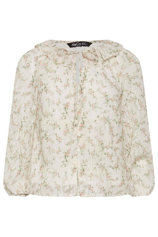 M&Co Petite Ivory White Floral Ruffle Tie Neck Blouse | M&Co 5