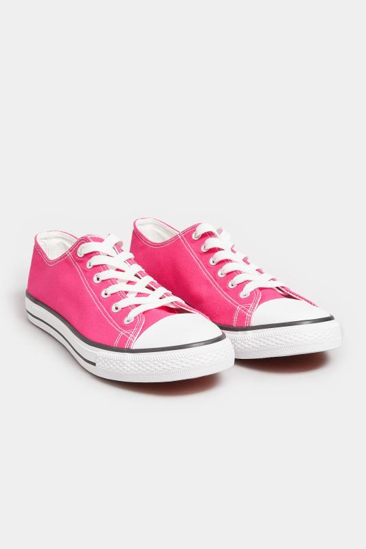 Bright Pink Canvas Low Trainers In Wide E Fit | Yours Clothing  2