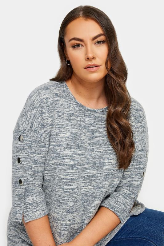 YOURS Plus Size Grey Marl Button Detail Soft Touch Top | Yours Clothing 4