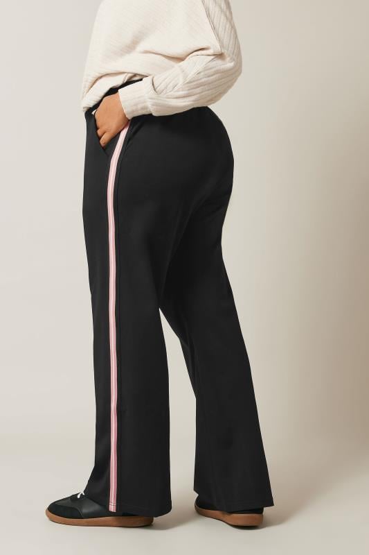 EVANS Curve Black & Pink Side Stripe Wide Leg Trousers | Evans 4