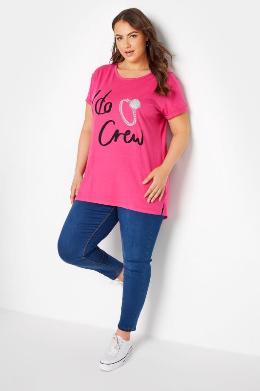 Plus Size Pink 'I Do Crew' Slogan T-Shirt | Yours Clothing  2